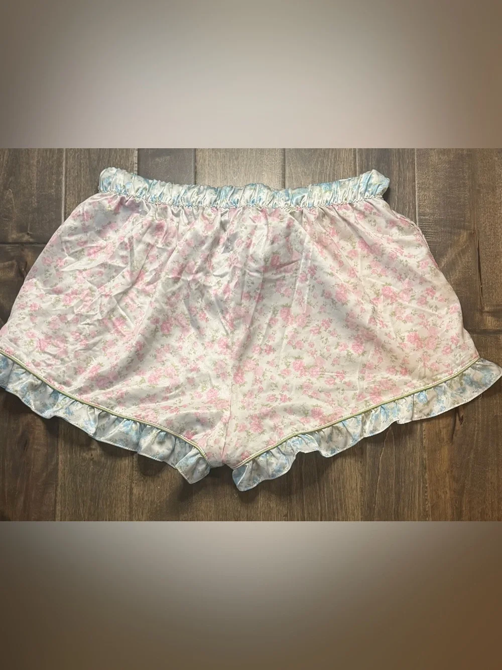 Arula Pink Floral Pajama Set Women’s Lounge Sleepwear Green Ribbon Tie Shorts